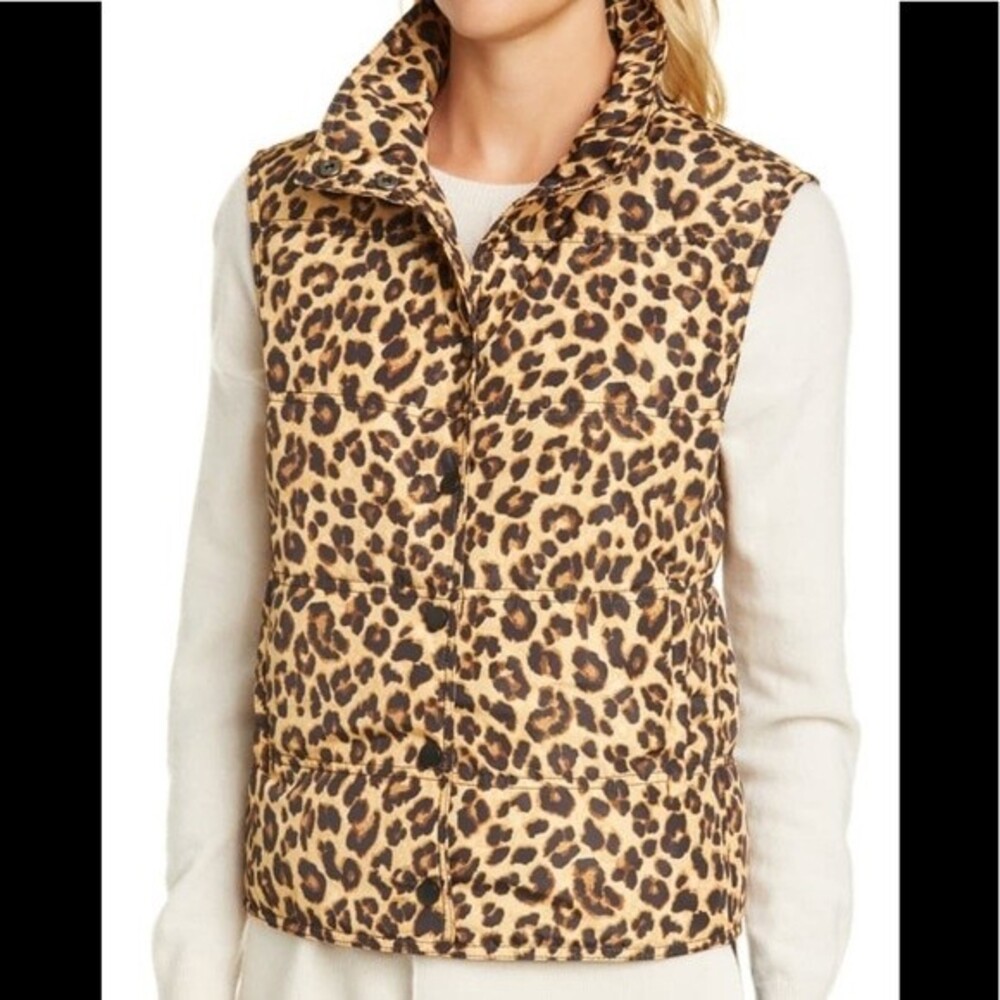 Veronica Beard Snap Front Puffer Vest Brown Leopard - Picture 6 of 10